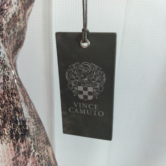 NWT@$128! VINCE CAMUTO! GOLD & AMBER BROWN MOTTLED SEQUINNED SHEATH DRESS! SZ 10 - Picture 6 of 10